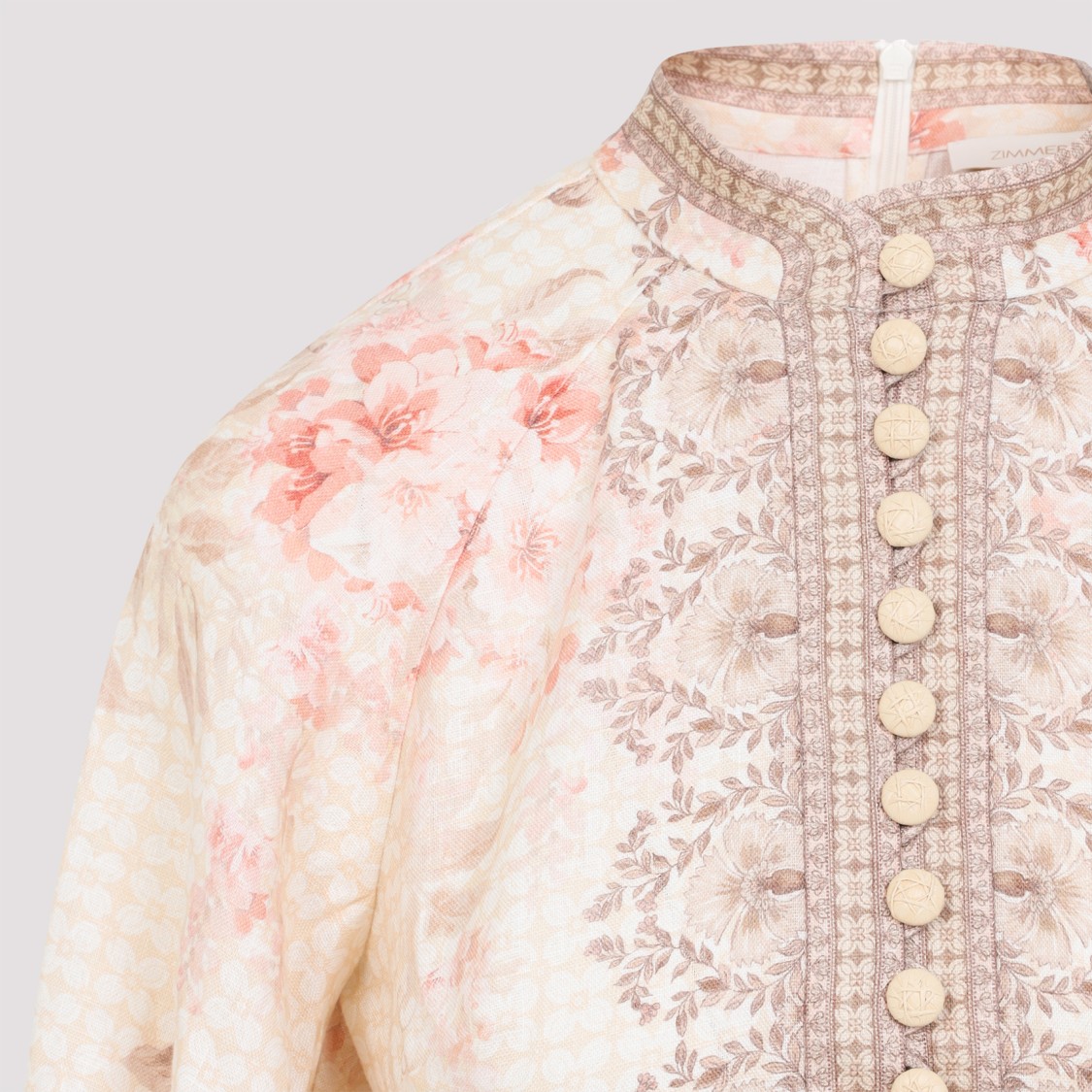 Shop Zimmermann Multicolour Linen Dress With High Neckline