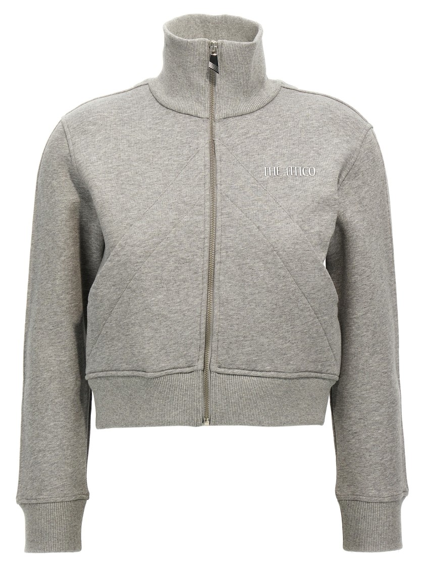Attico The Cropped Grey Sweatshirt With Embossed Logo