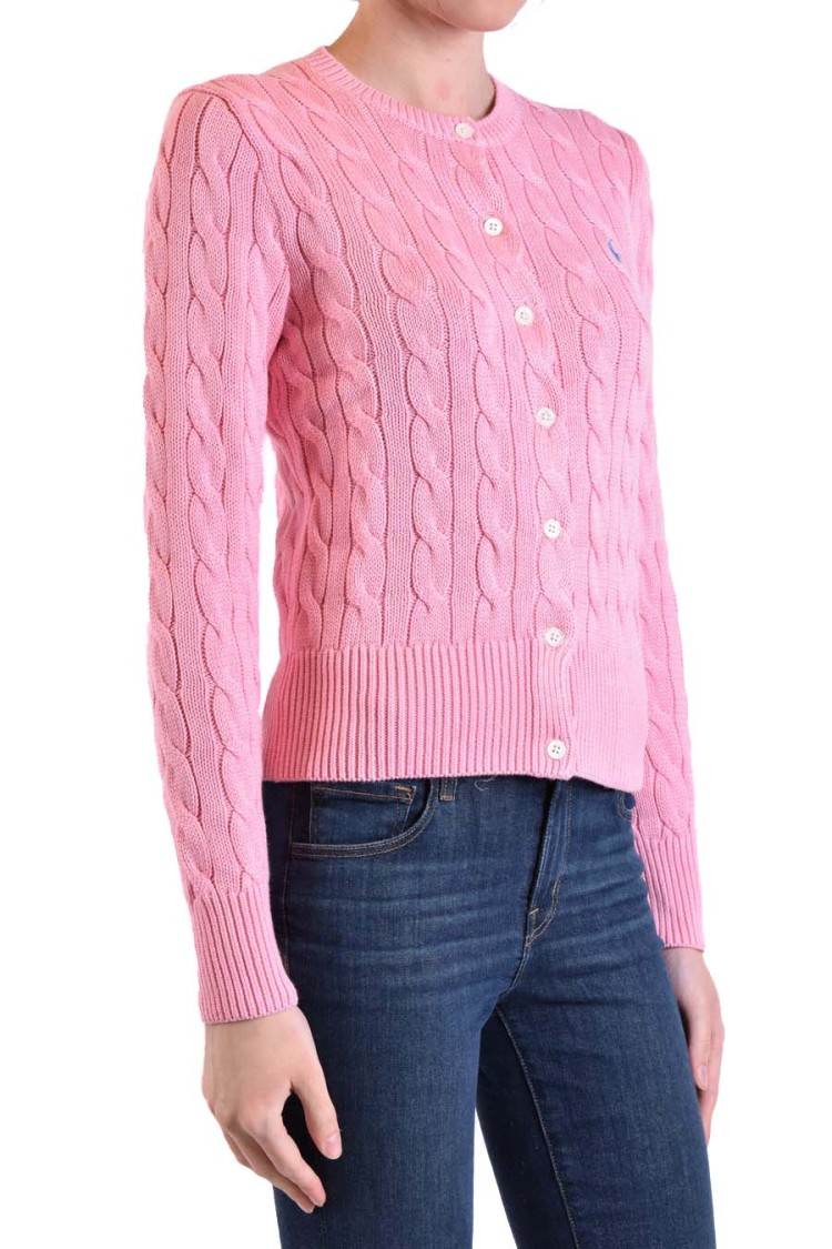 Polo Ralph Lauren Pink Polo Pony Round Neck Cardigan In Pink