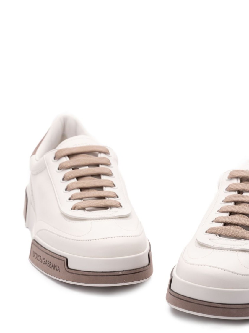 Dolce & Gabbana Portofino Yatch Sneakers In Calfskin Color White And Dove Grey In White