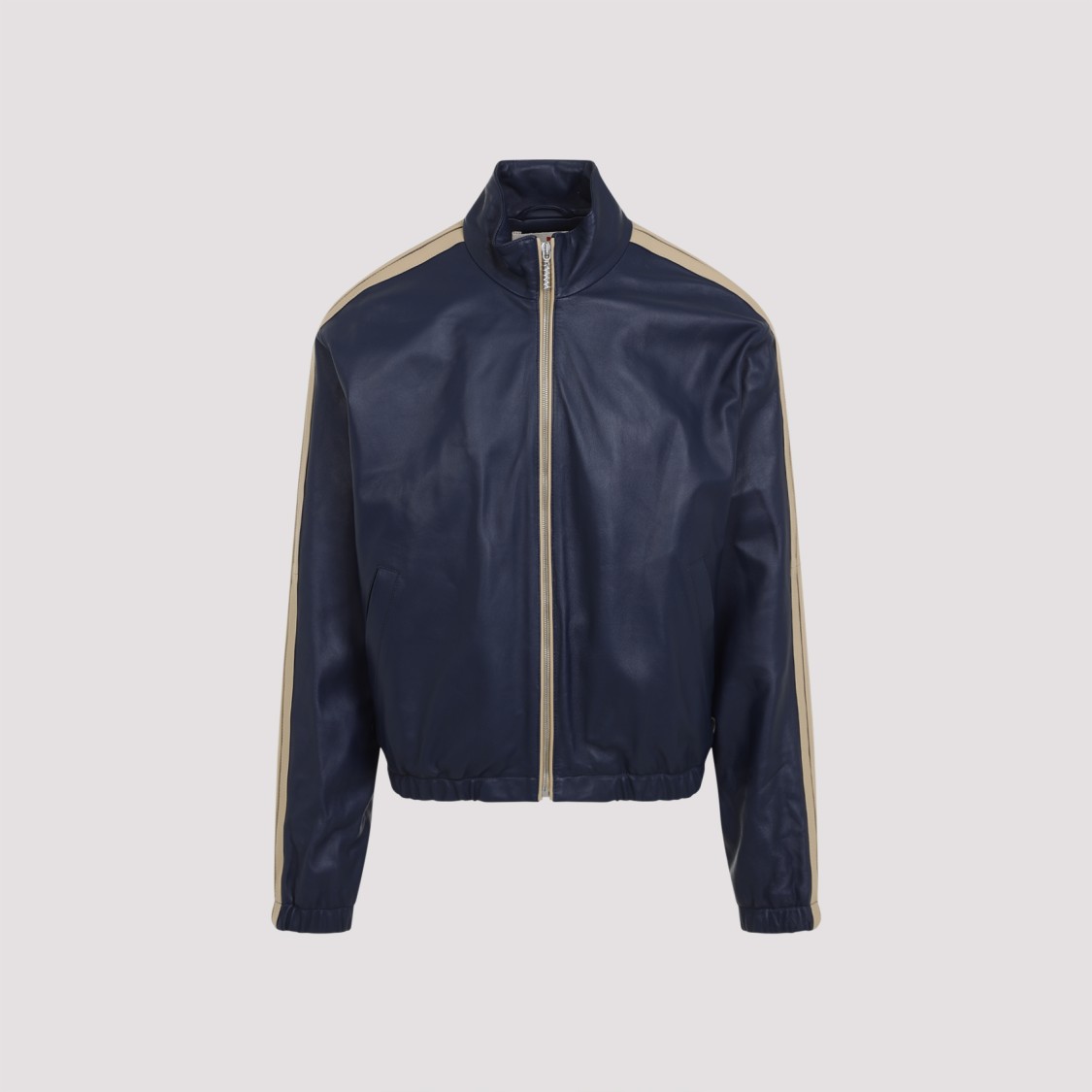 Shop Marni Premium Blue Leather Jacket In Black