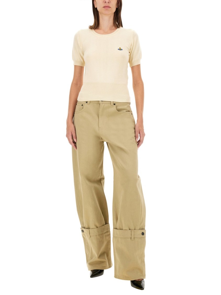 Vivienne Westwood Ribbed Hem Crewneck Top With Short Sleeves In White