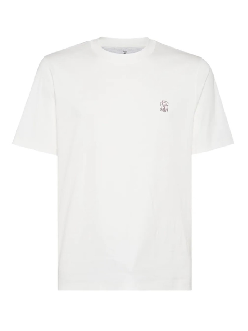 Brunello Cucinelli Crew Neck T-shirt With Subtle Logo Print In White
