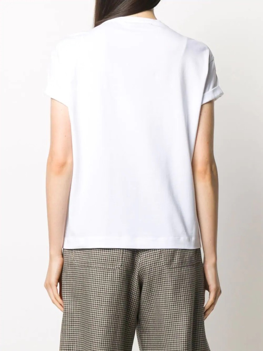 Brunello Cucinelli Rolled Sleeve White T-shirt With Subtle Pocket Detail