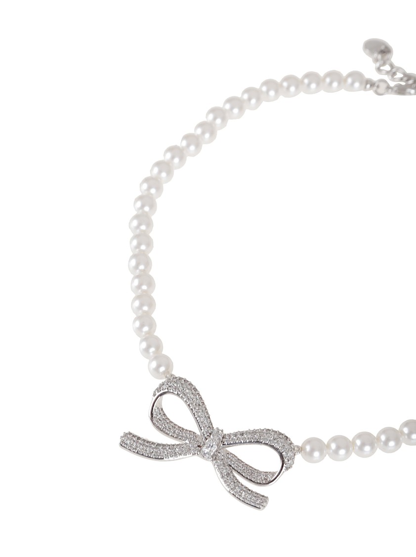 Self-portrait Bow Necklace With Crystal Embellishments