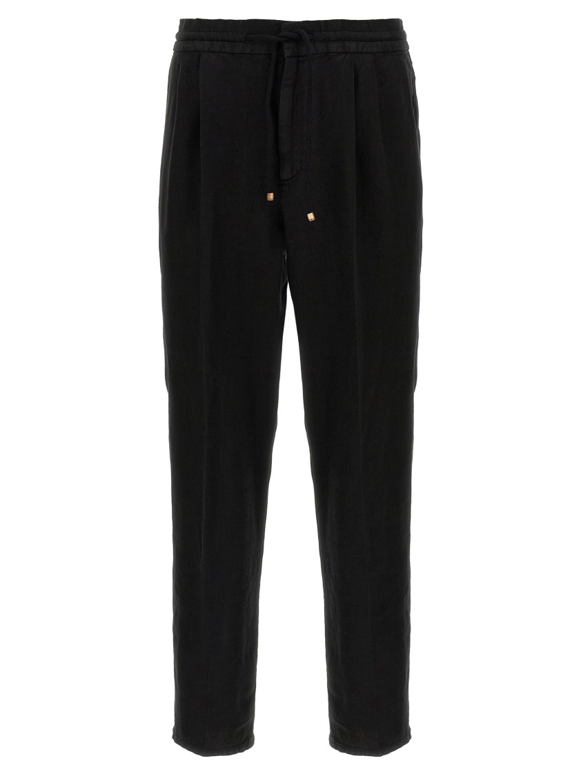 Brunello Cucinelli Men Leisure Fit Trousers In Virgin Wool Flannel With Drawstring And Double Darts In Black