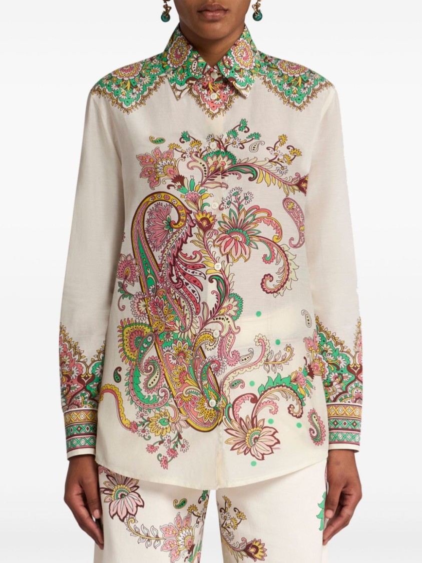 Etro Multicolor Shirt With Classic Collar And All-over Paisley Print In Cotton And Silk Woman In Multicolor