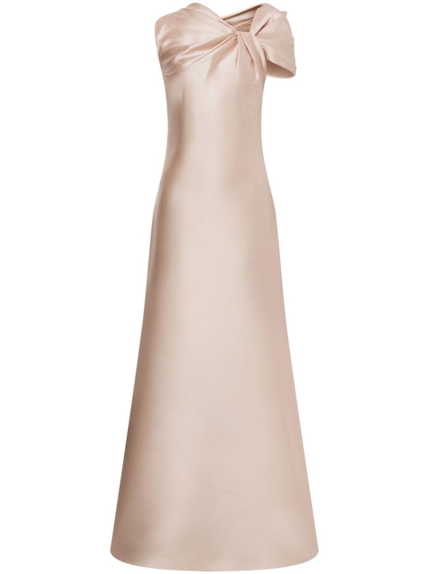 Alberta Ferretti Twisted Shoulder Mikado Mermaid Gown In Neutrals