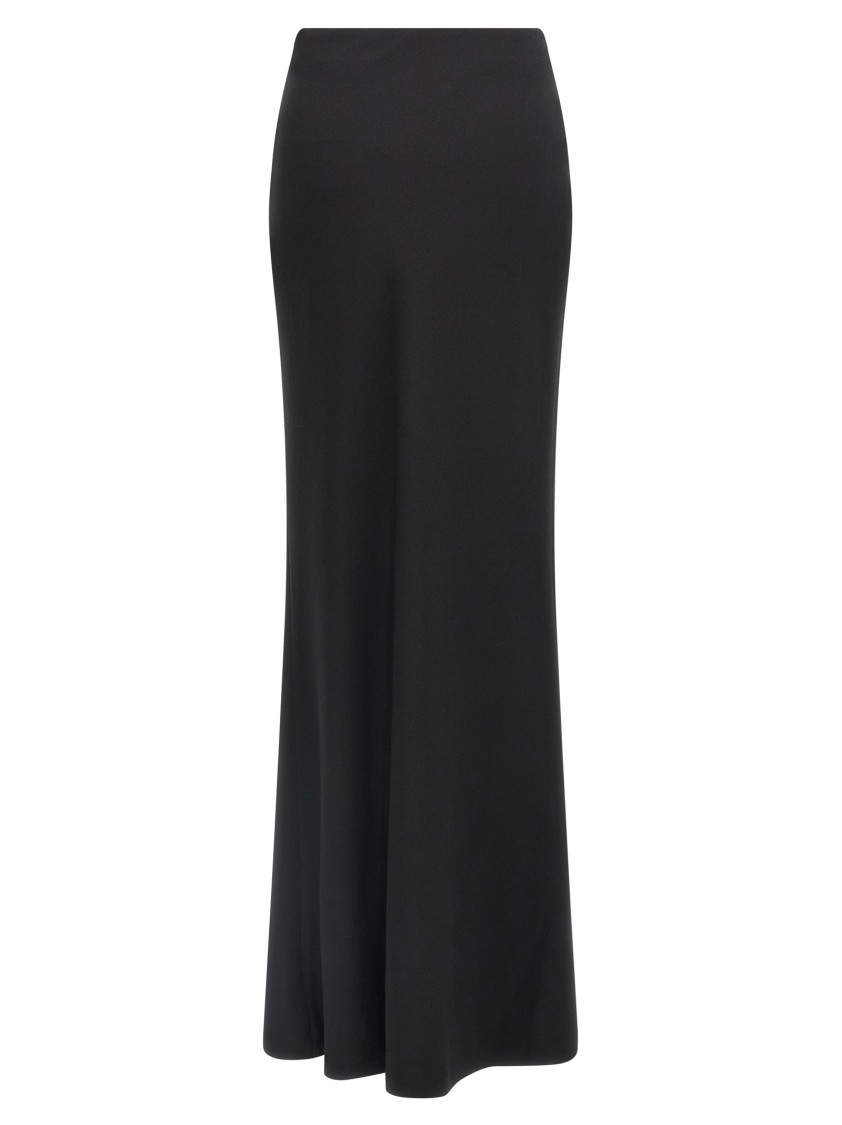 Alessandra Rich Fluid Black Silk Crepe Maxi Skirt With Lined Elegance In Black