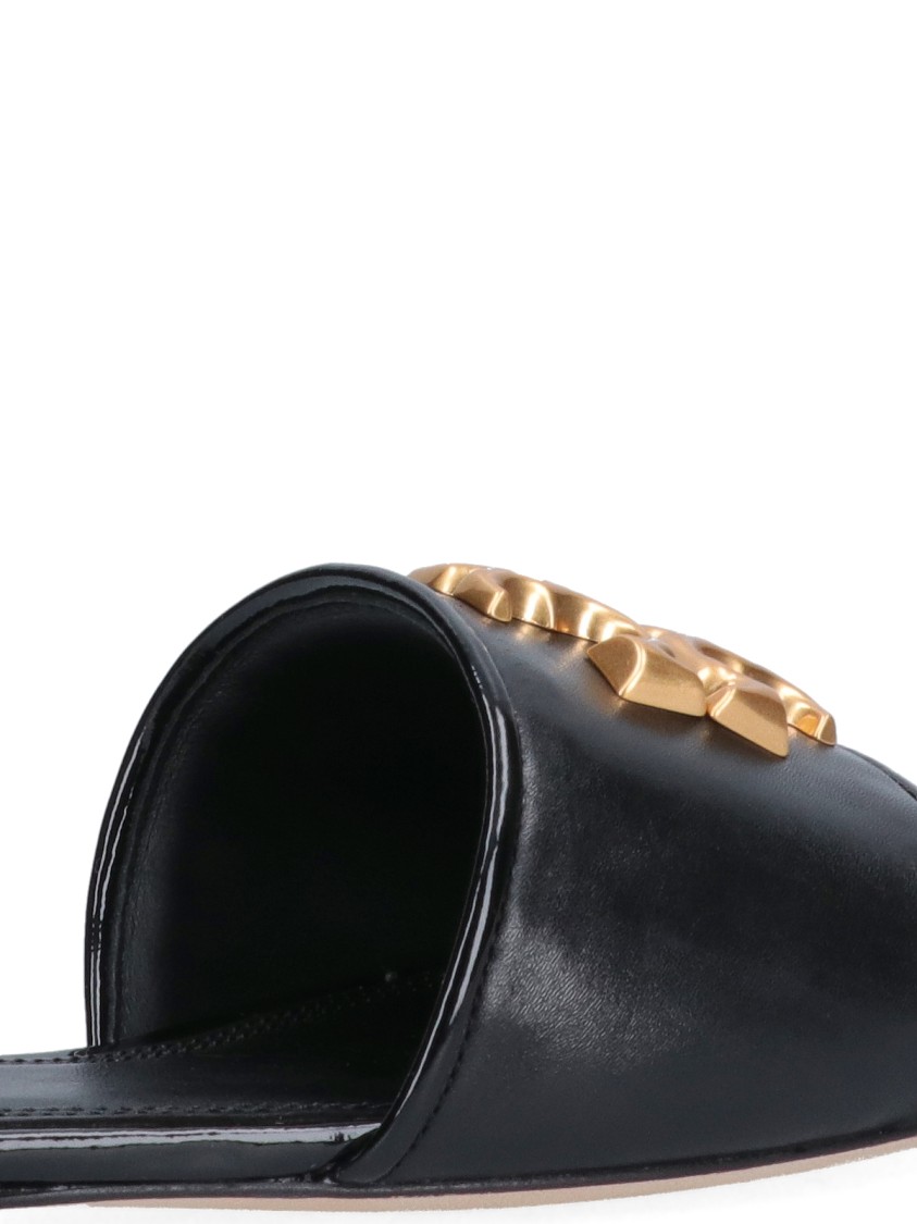 Tory Burch Open Toe Flat Sole Gold-tone Hardware In Black