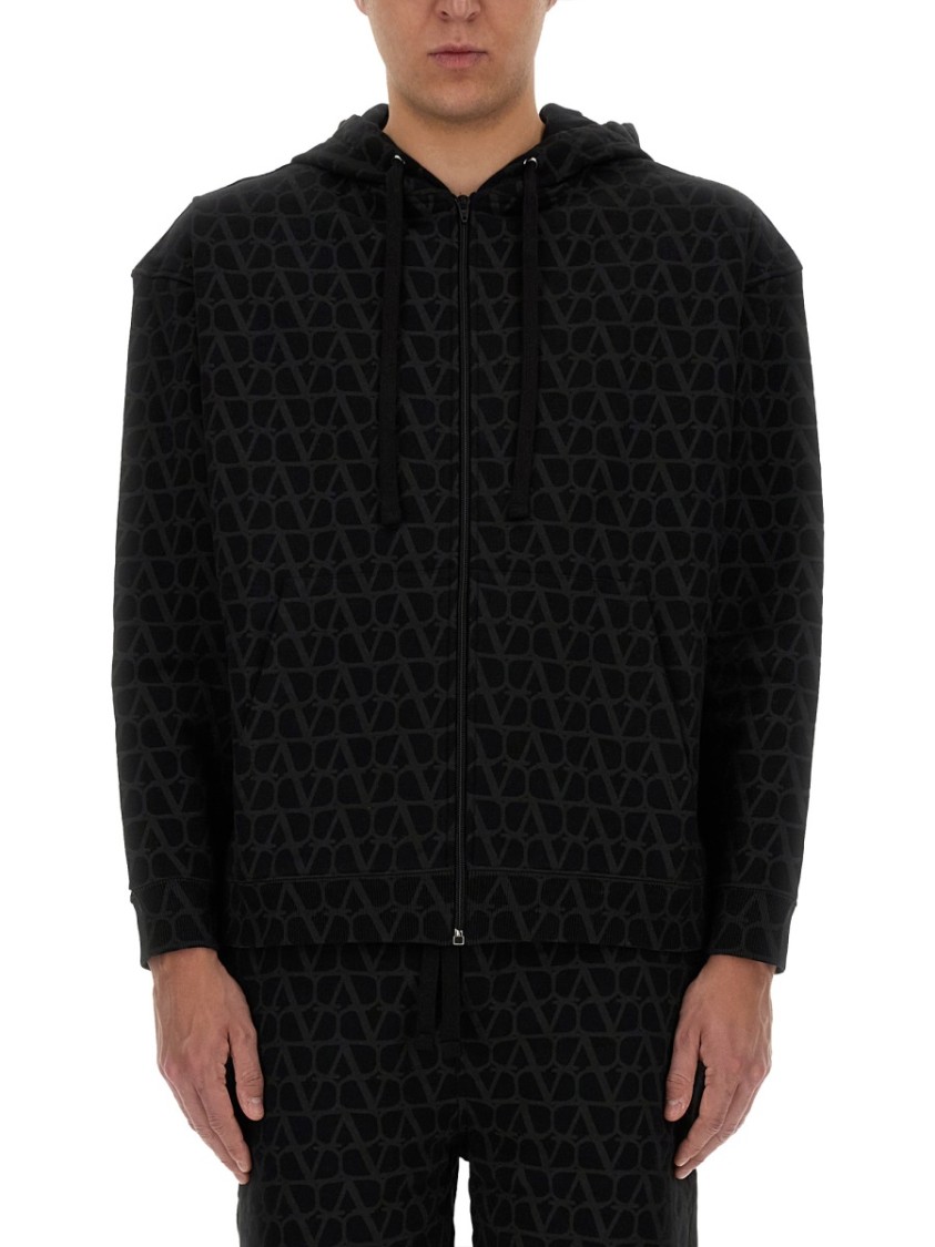 Valentino Geometric Pattern Black Cotton Hoodie