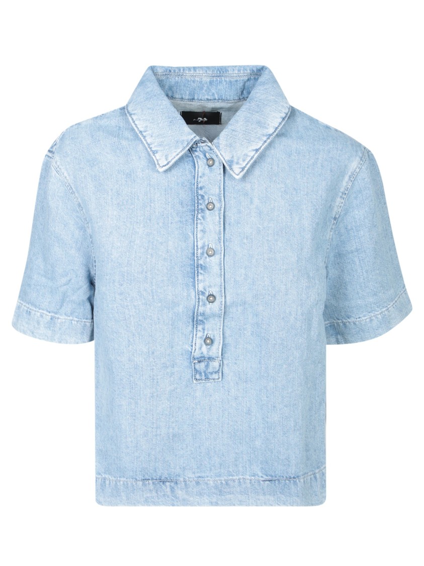 7 For All Mankind Light Blue Denim Top With Short Sleeves