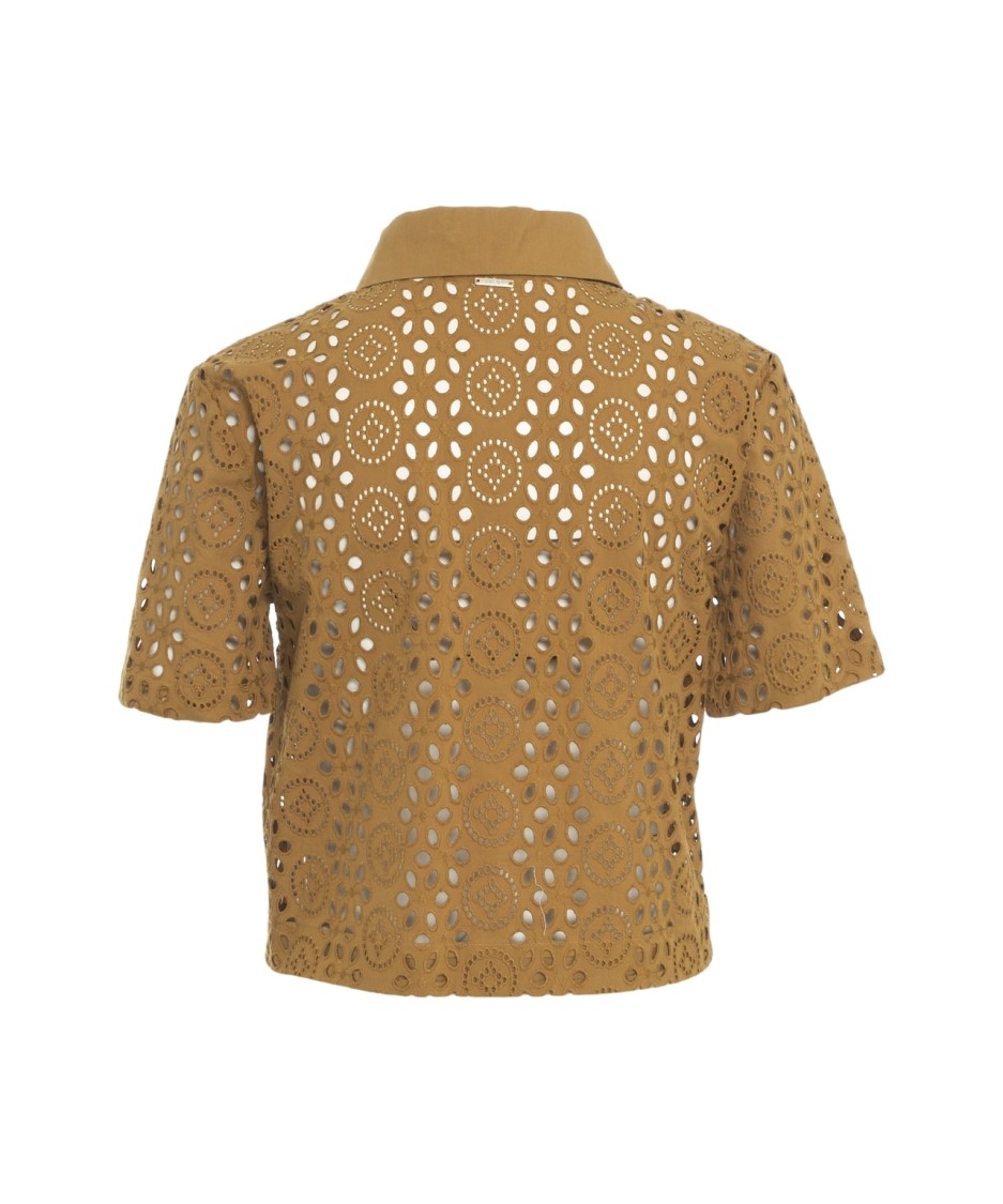 LIU •JO LIU JO BLOUSE WITH PERFORATED EMBROIDERY AND CROPPED SILHOUETTE