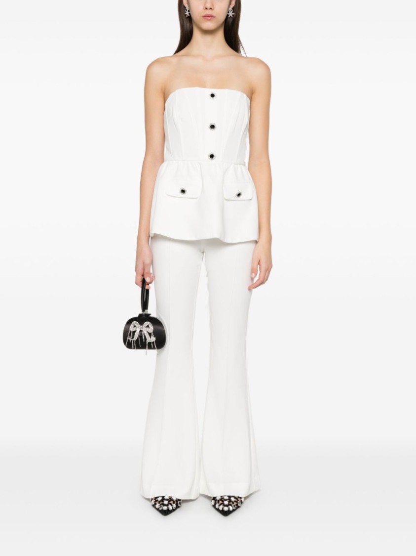 Self-portrait Strapless Belted Embellished Stretch-crepe Jumpsuit In White