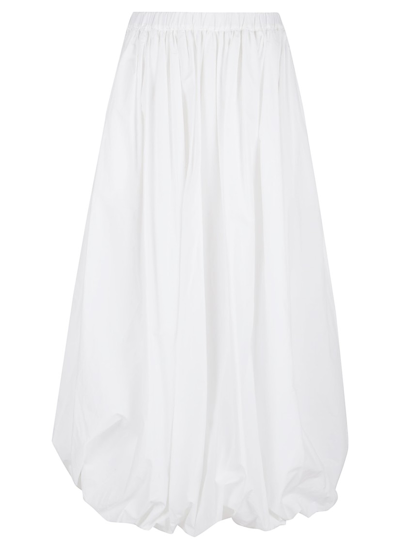 Pinko Voluminous White Cotton Skirt With Gathered Waist