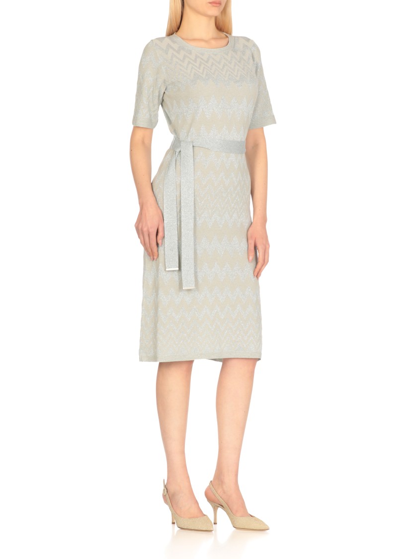 D Exterior D.exterior Zigzag Belted Dress In Green