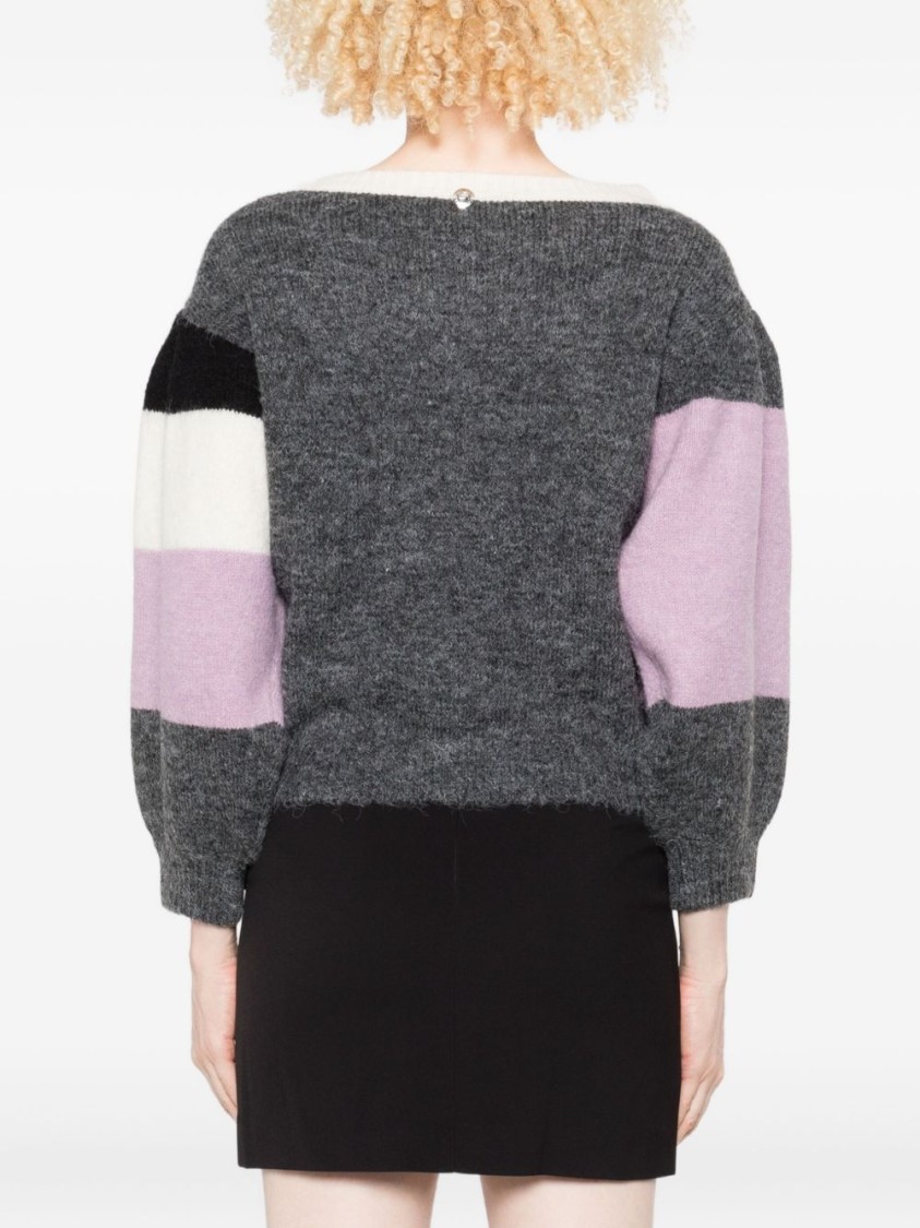 Twinset Twin-set Colour-block Panelled Knit Sweater With Embellished Neckline In Multi