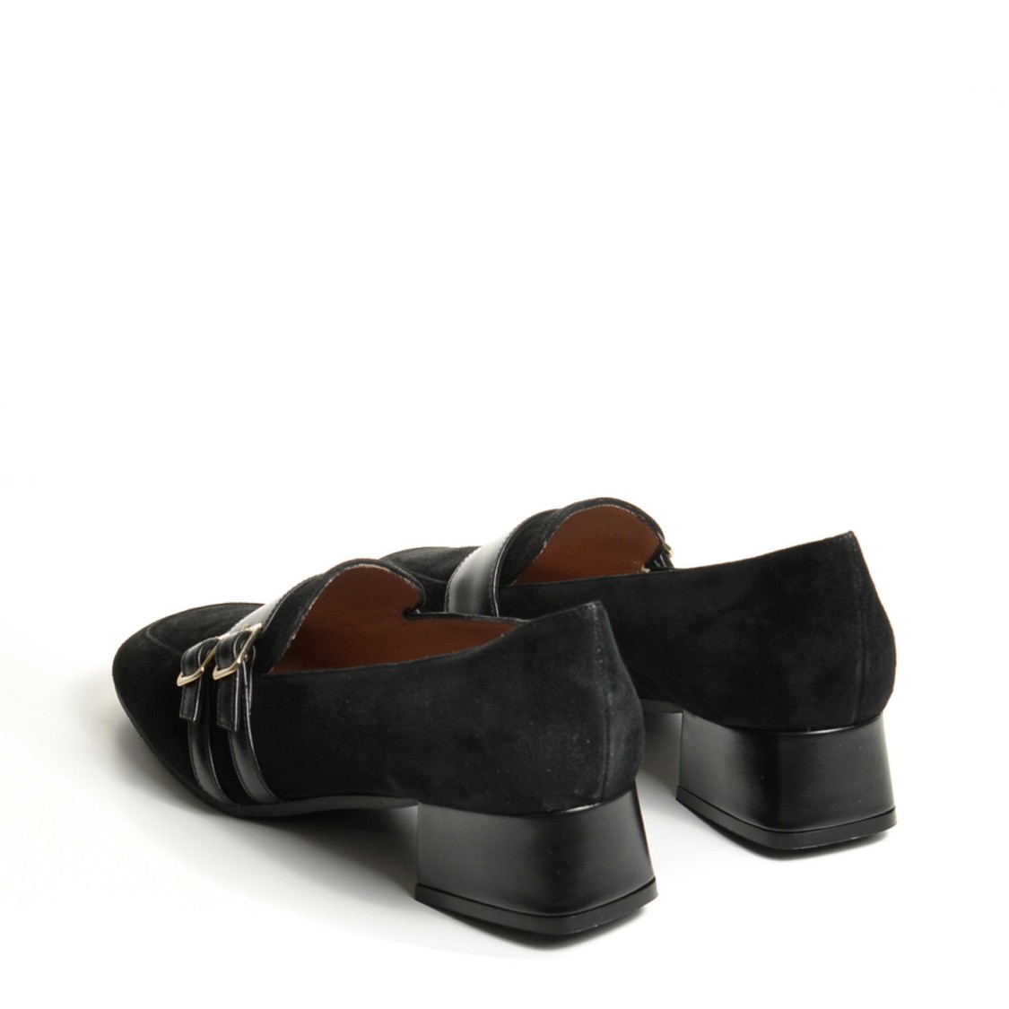 La Sellerie Black Suede Loafer With Two Straps In Black