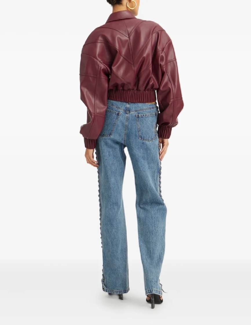 Rotate Birger Christensen Rotate Silk-finish Bomber Jacket With Ribbed Cuffs In Burgundy