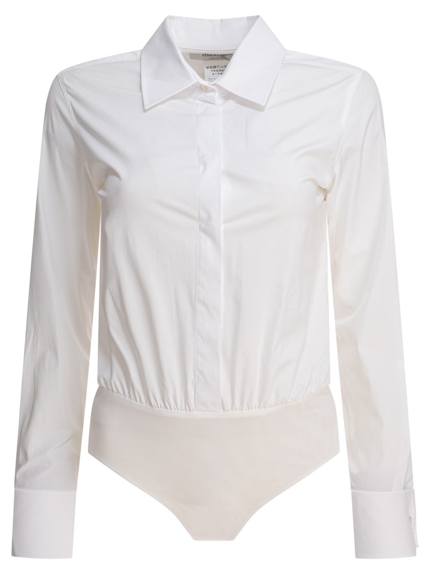 Max Mara Collared Bodysuit With Cuffed Long Sleeves In Neutral