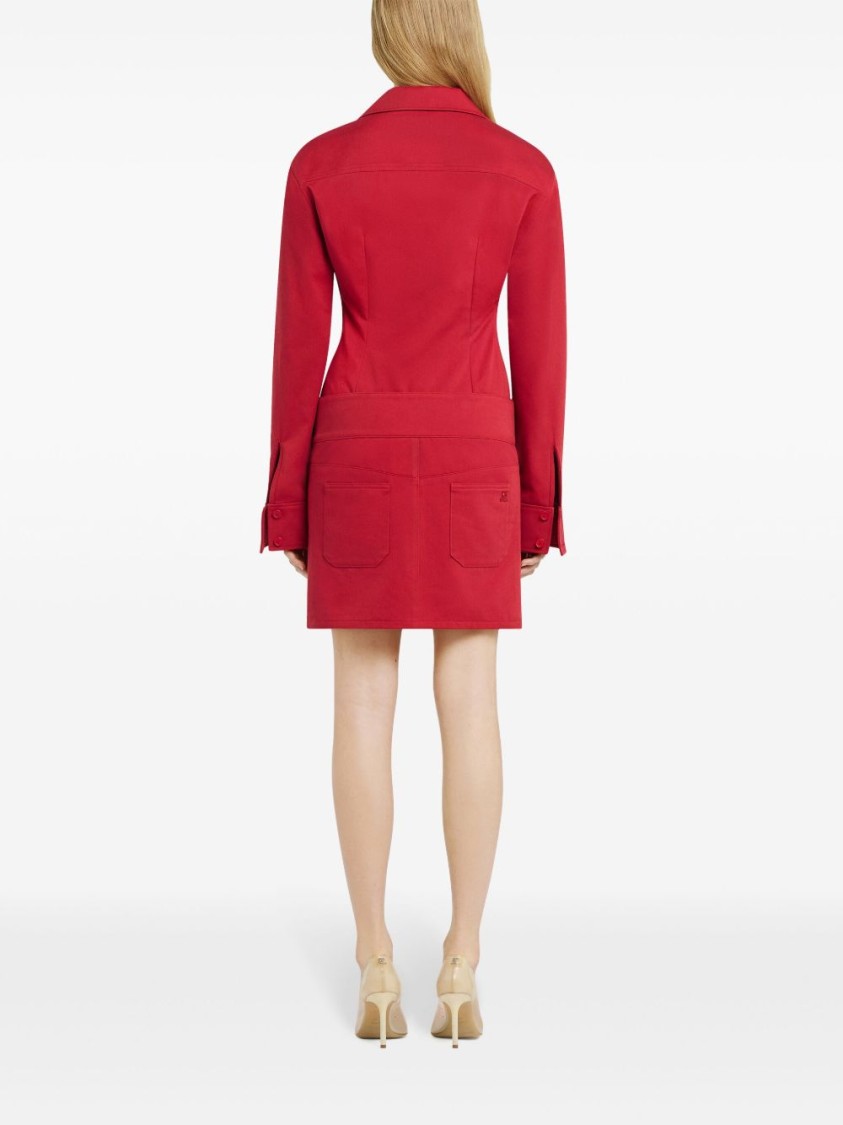 Courrèges Cotton Shirt With Long Sleeves And Collared Neck In Red