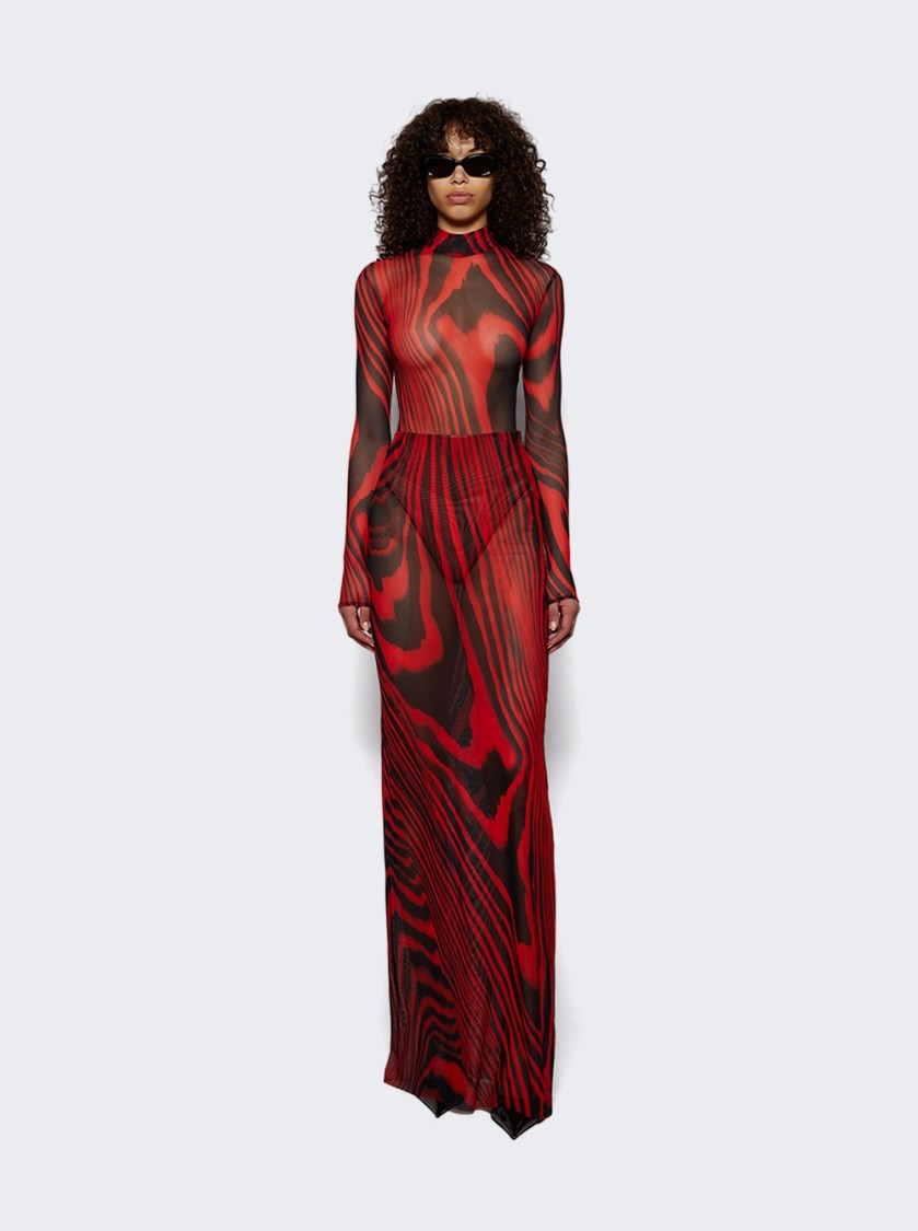 David Koma Printed Mesh Maxi Skirt Red And Black