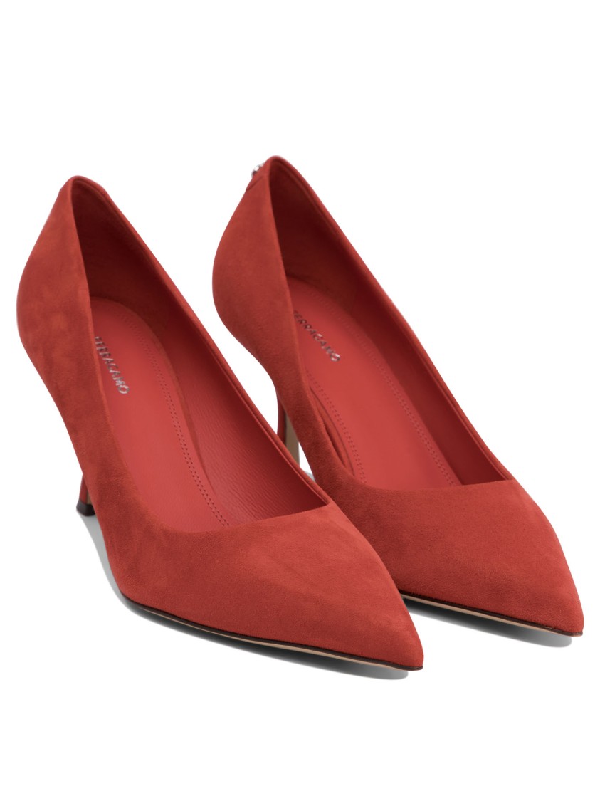 Ferragamo Red Suede And Leather Pointed Toe Pumps In Red