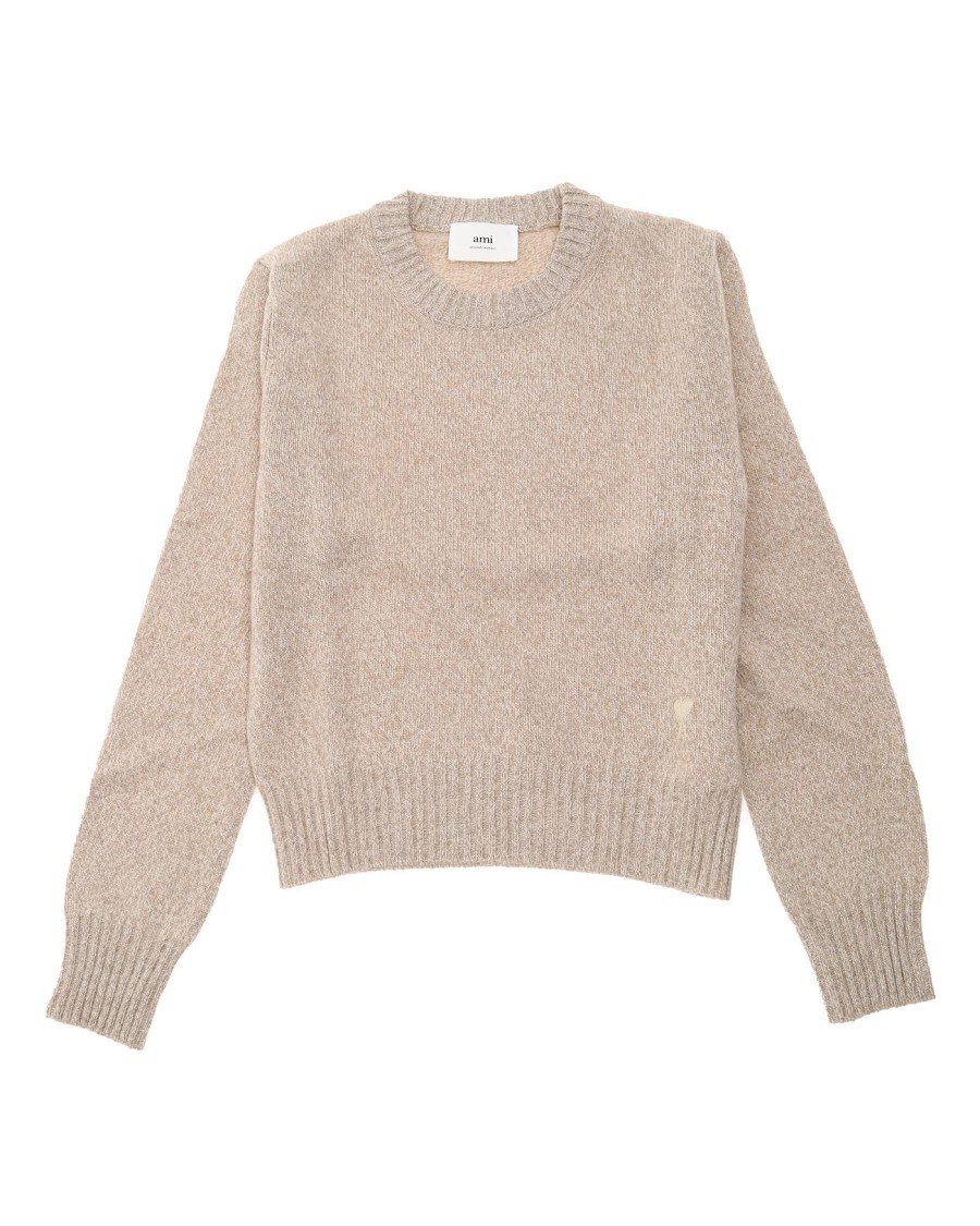 Ami Alexandre Mattiussi Ami Champagne Sweater With Classic Crew Neckline In Neutral