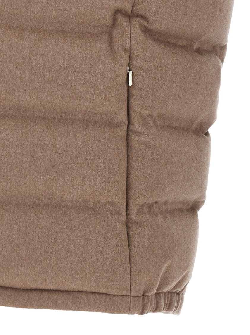 Brunello Cucinelli Men Sleeveless Wool Down Jacket With Detachable Hood In Brown