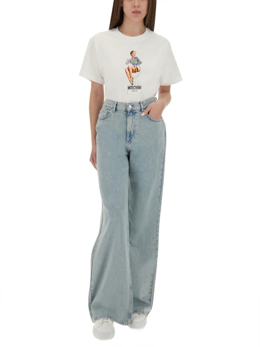 Moschino Wide-leg Light Blue Denim Jeans In Blue