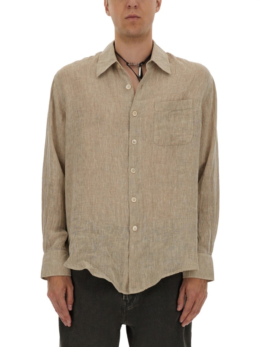 Our Legacy Textured Fabric Long Sleeves Chest Pocket Shirt In Nude