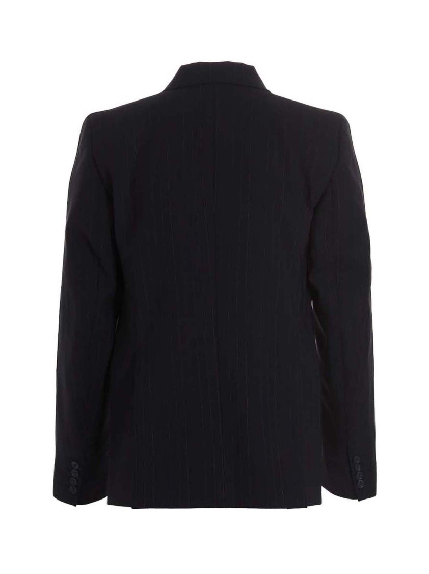 Vtmnts Double-breasted Pinstriped Blazer With Flap Pockets In Black