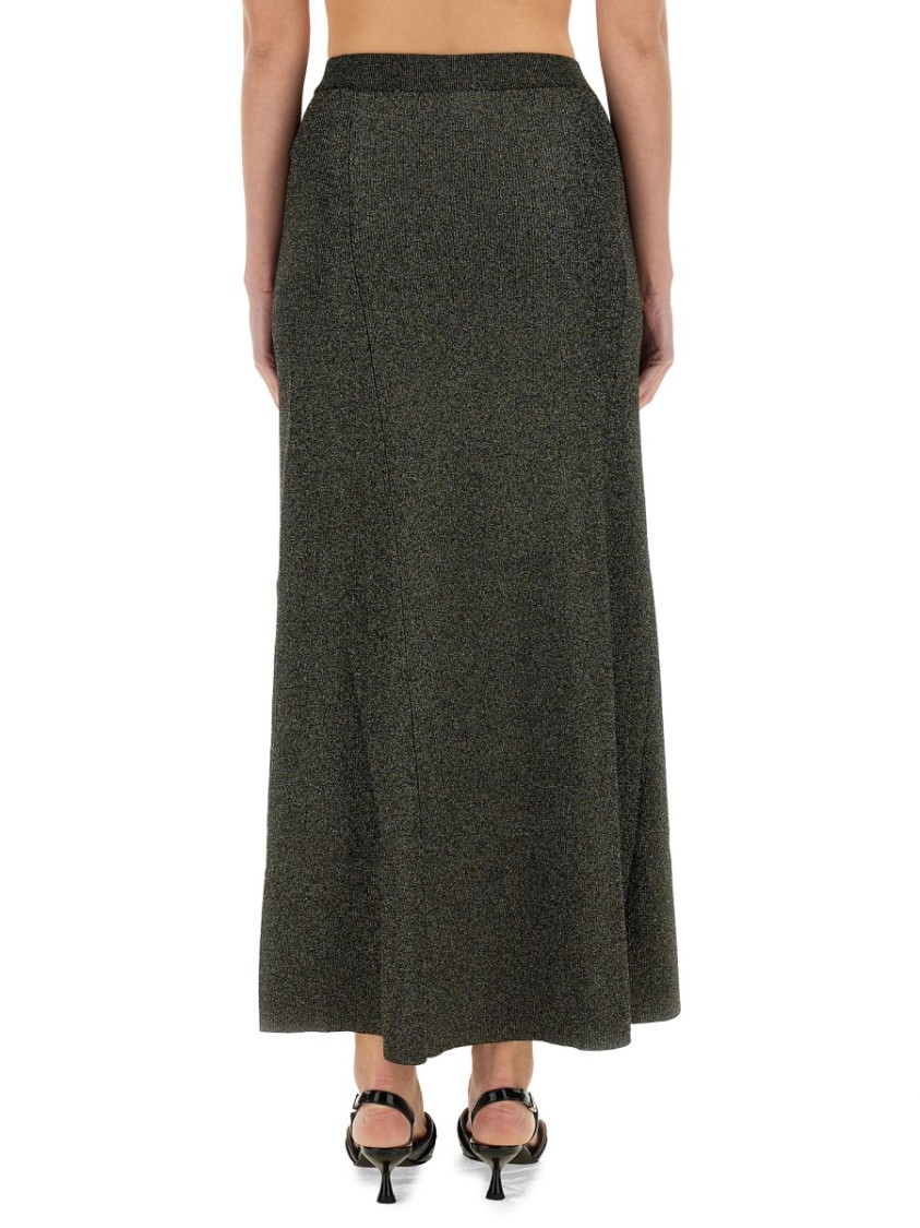 Ganni Metallic Ribbed-knit Maxi Skirt In Grey