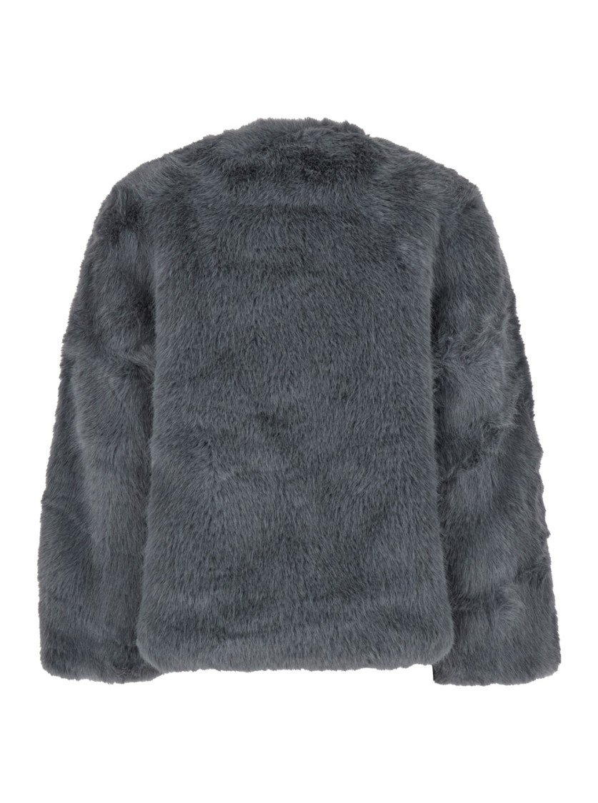 Plain Fake Fox Fur Jacket In Gray