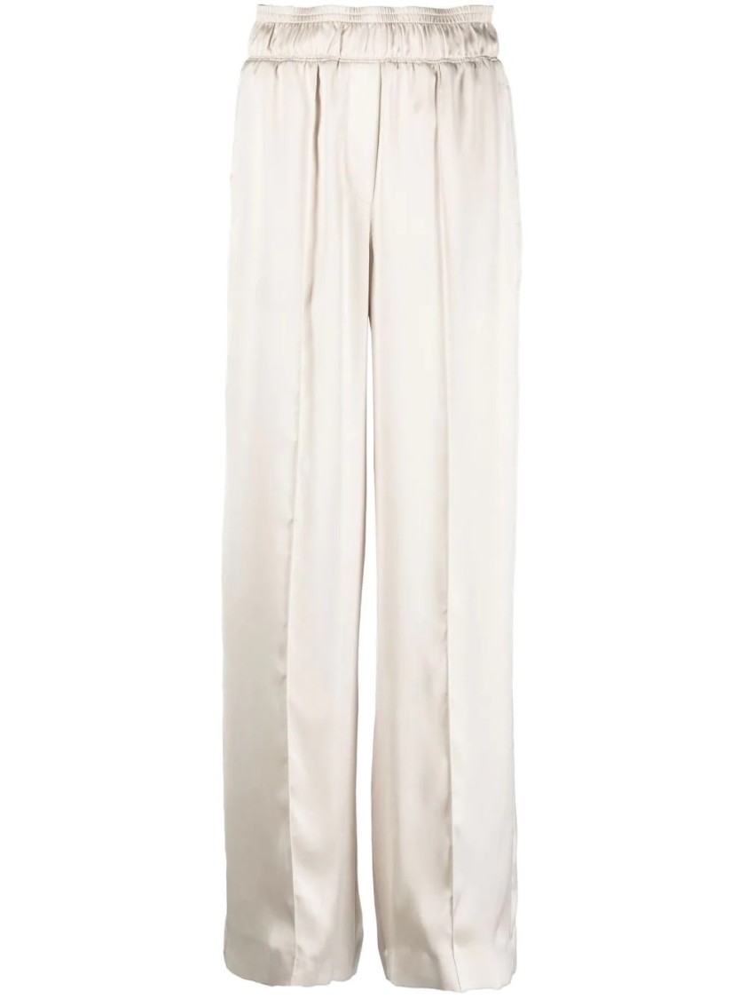 Brunello Cucinelli Elegant Wide-leg Trousers With Comfortable Elastic Waistband And Refined Finish In Gray