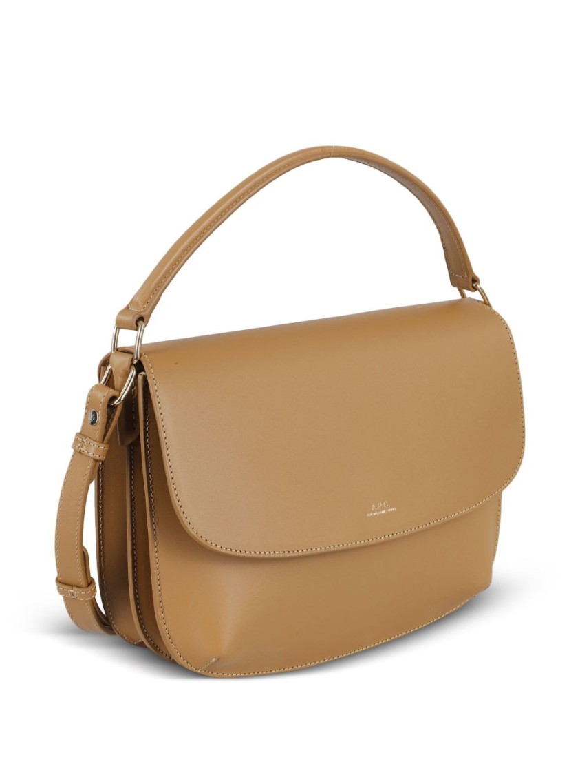 Apc A.p.c. Brown Cowhide Shoulder Bag With Flap Closure In Neutral
