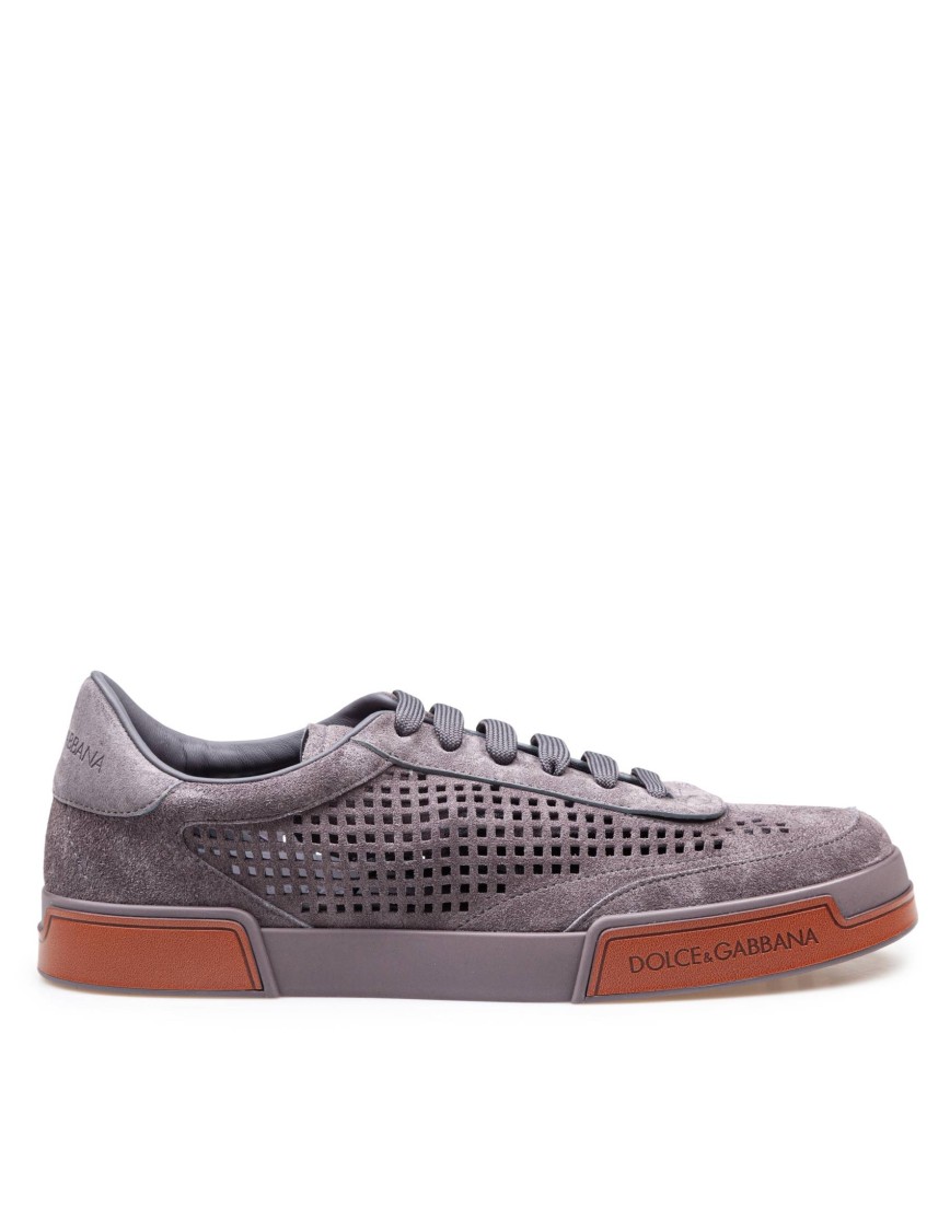 Dolce & Gabbana Portofino Yacht Perforated Distressed Suede Sneakers In Grey
