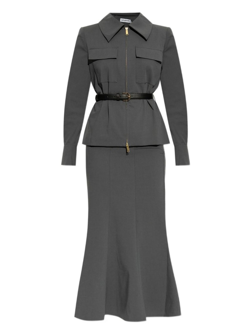 Self-portrait Long Sleeve Dress In Gray