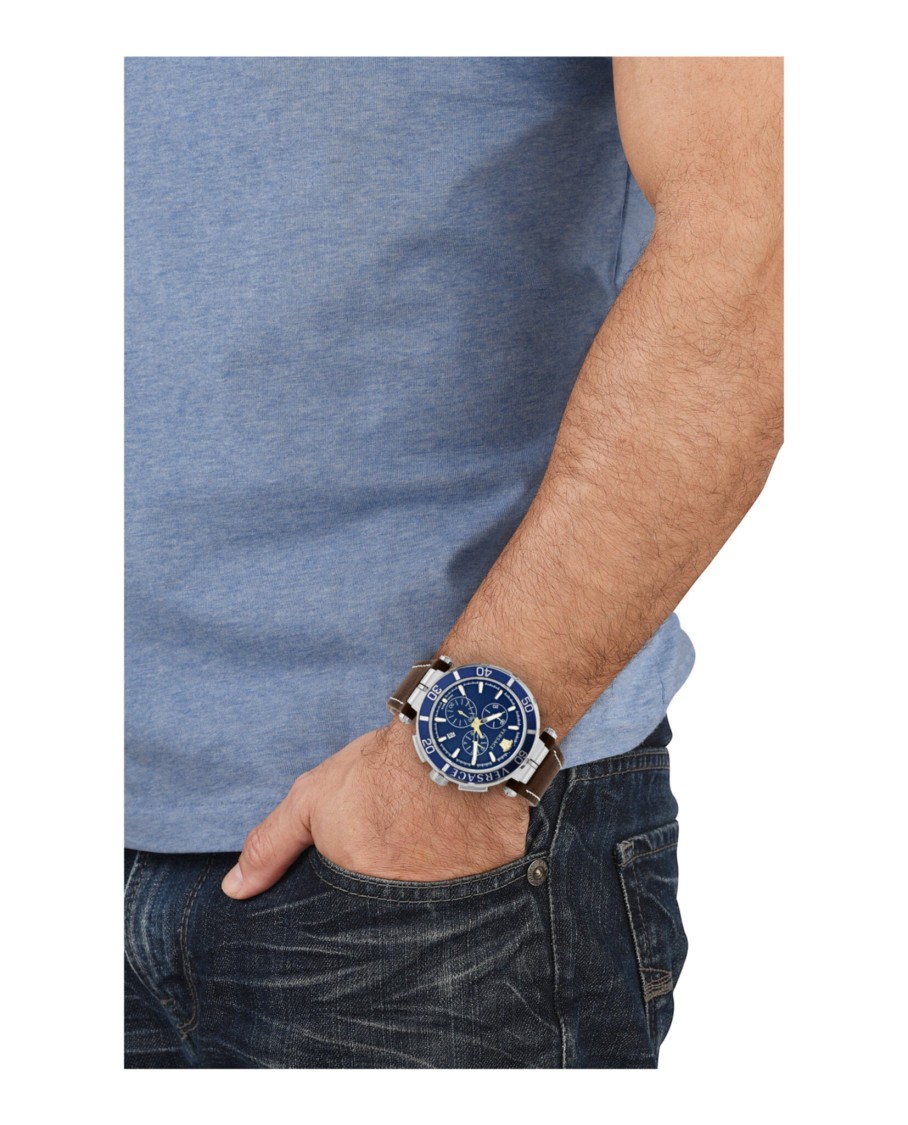 Versace Greca Chrono Strap Watch In Brown