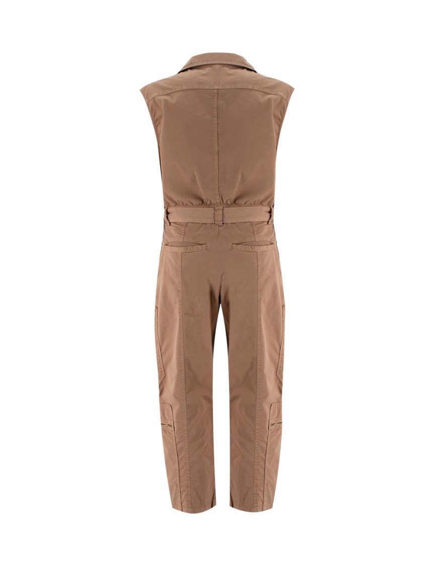 Shop Pinko Beige Stretch Cotton Overall With Sash Waist Tie In Brown