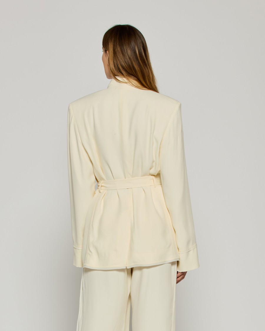 Serena Bute Relaxed Jacket With Georgette Trim - Cream In Neutrals