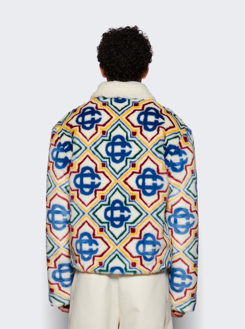 Casablanca Collared Faux Fur Jacket Olympic Diamond Monogram In Multicolor