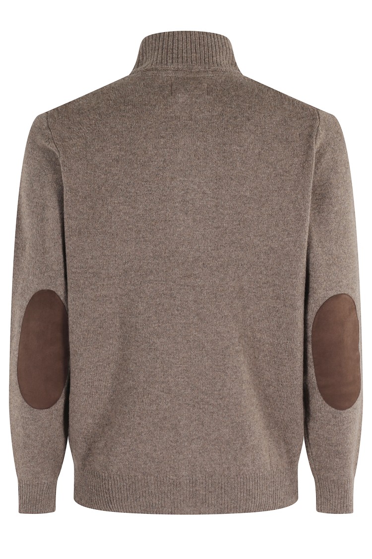 Barbour Essential Patch Cardigan With Textured Knit And Elbow Patches In Brown