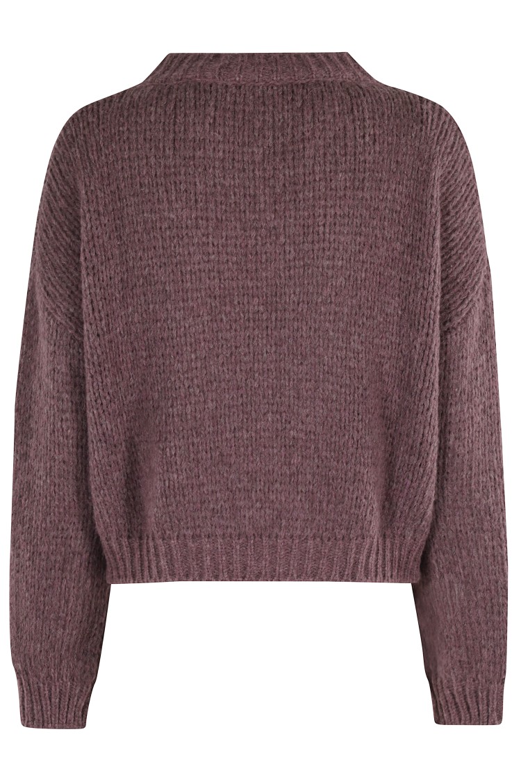 Roberto Collina Bordeaux Crew Neck Sweater In Textured Knit In Burgundy