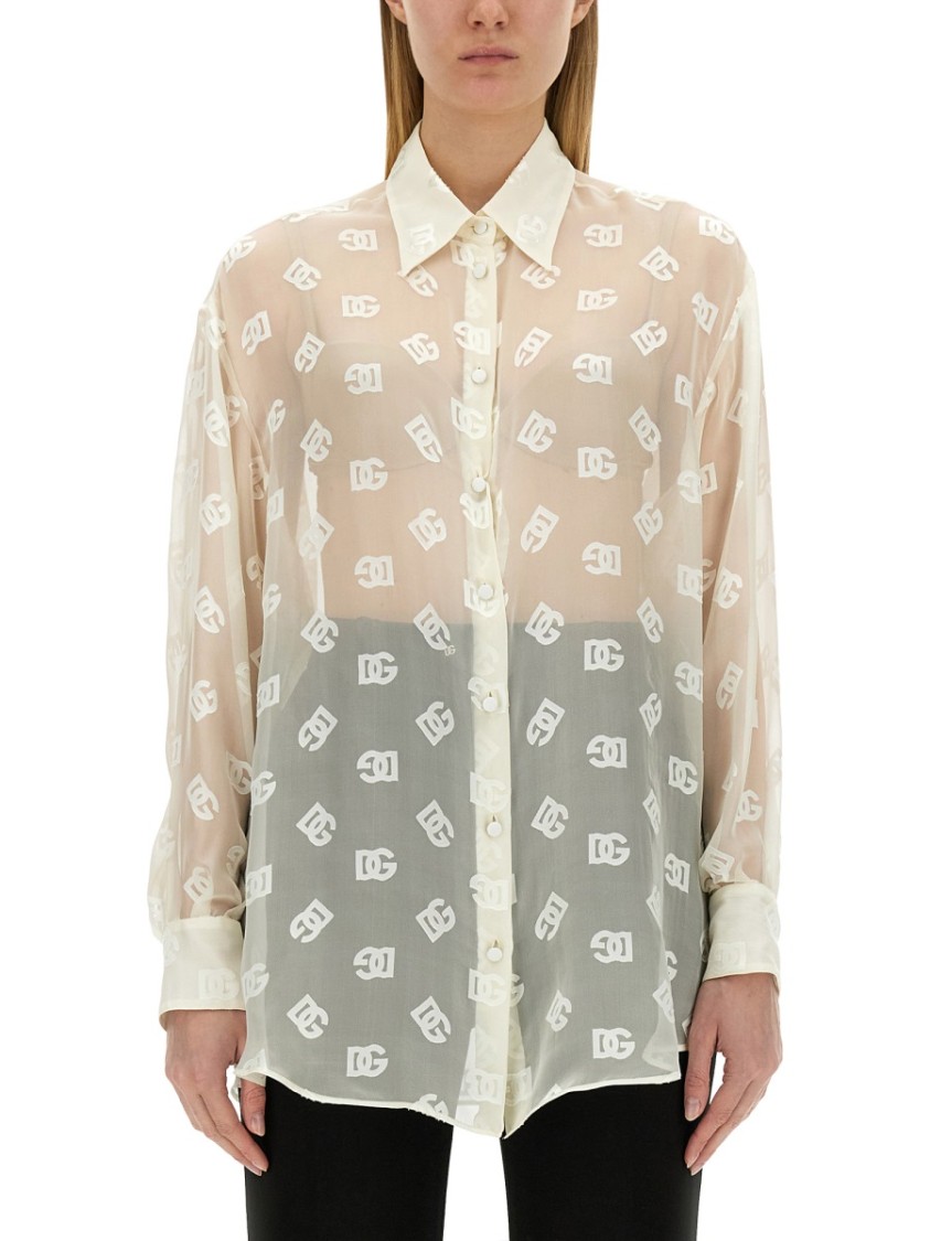 Dolce & Gabbana Burnout Sheer Silk Shirt In White
