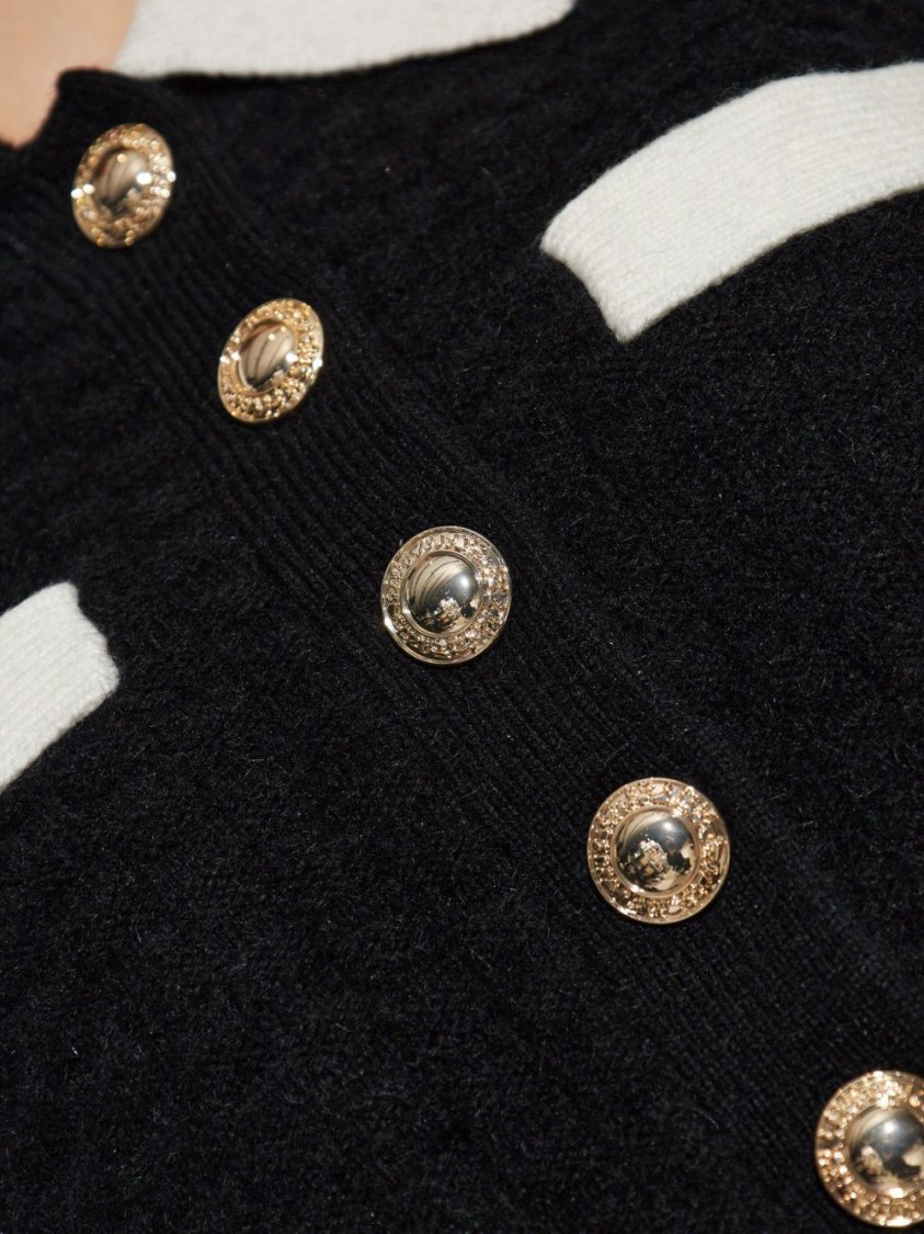 SELF-PORTRAIT SELF-PORTRAIT STRUCTURED BLACK SWEATER WITH GOLD-TONE BUTTONS