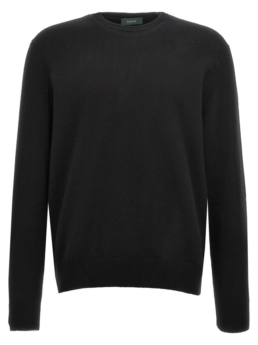 Zanone Ribbed Crewneck Sweater With Long Sleeves In Black