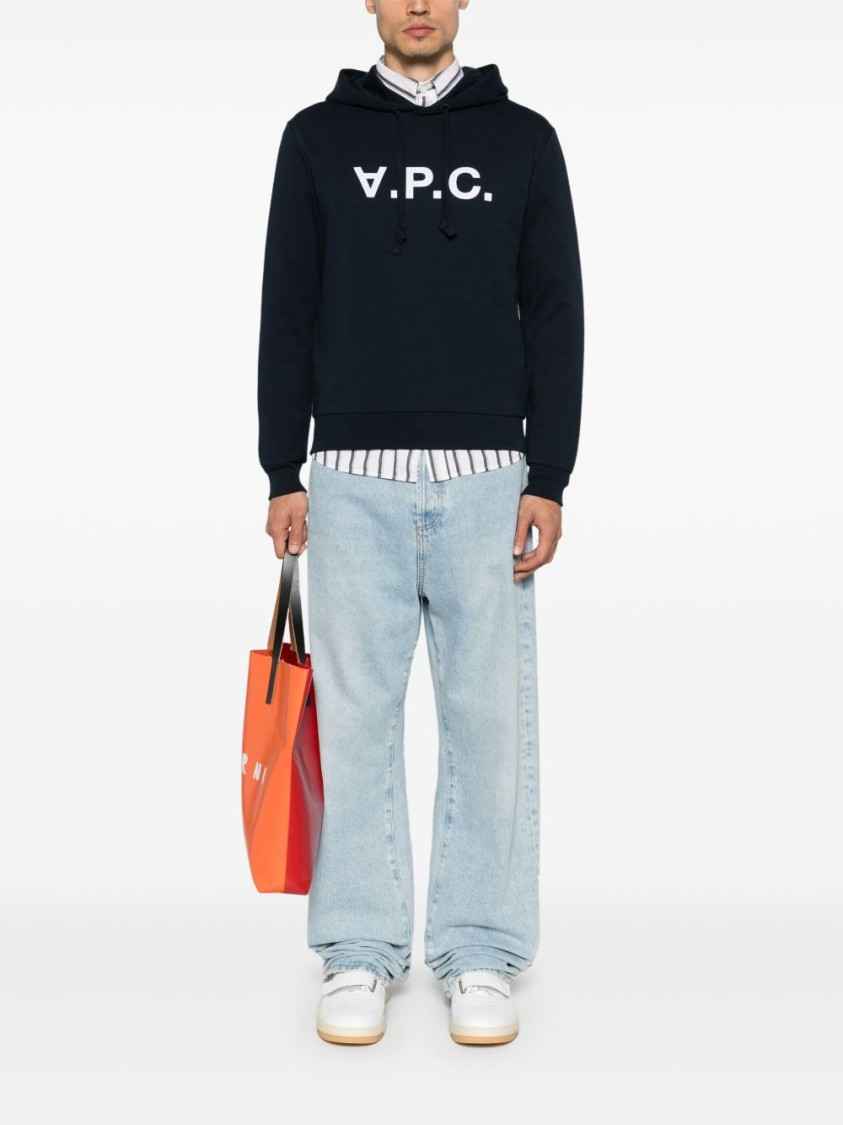 Apc A.p.c. Milo Hoodie With Flocked Logo Print In Blue