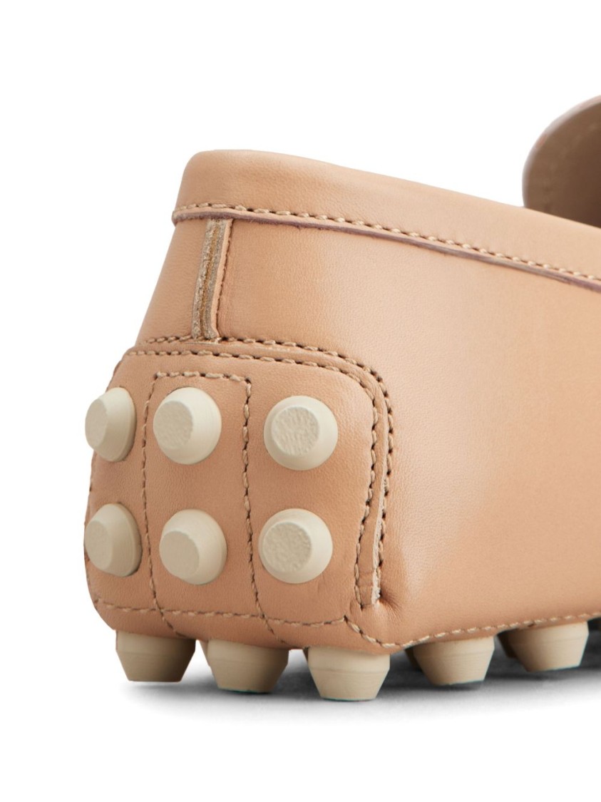 Tod's Beige Calfskin Loafers With Studded Sole In Brown