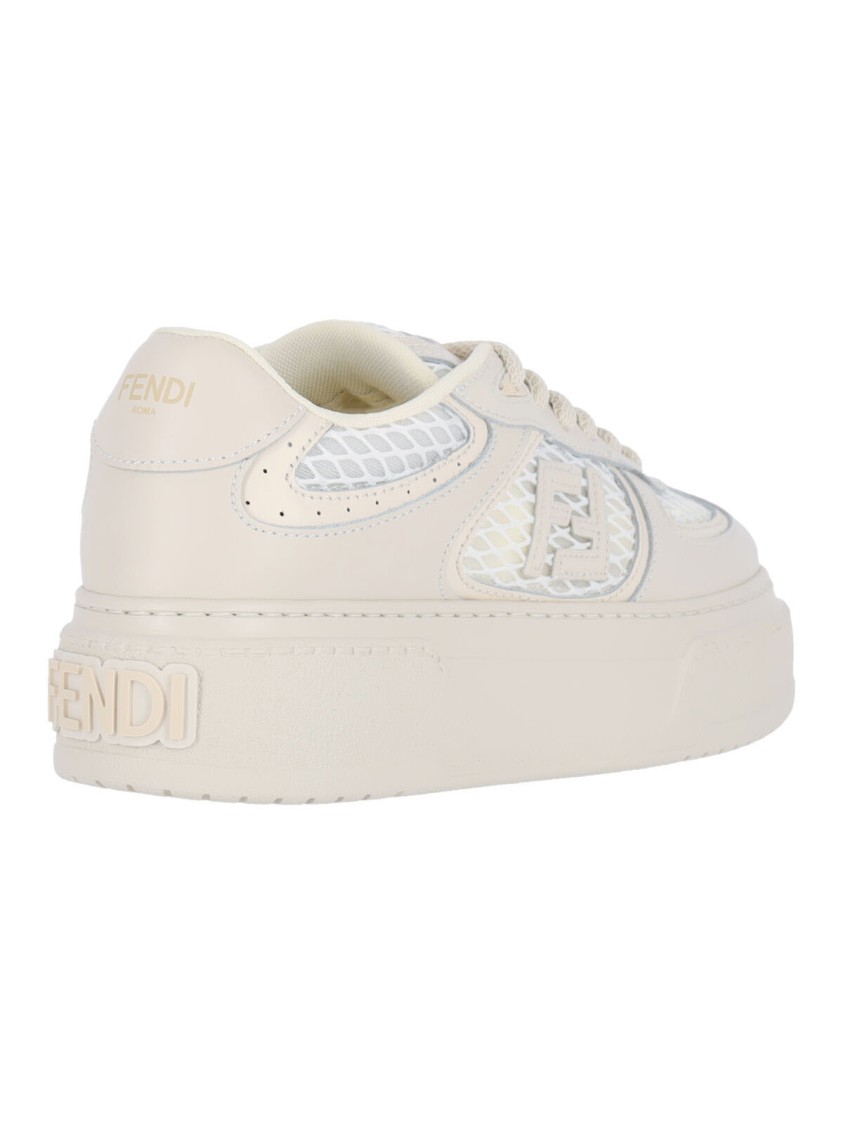 Fendi Women Sand Leather And Mesh Sneakers In Neutral